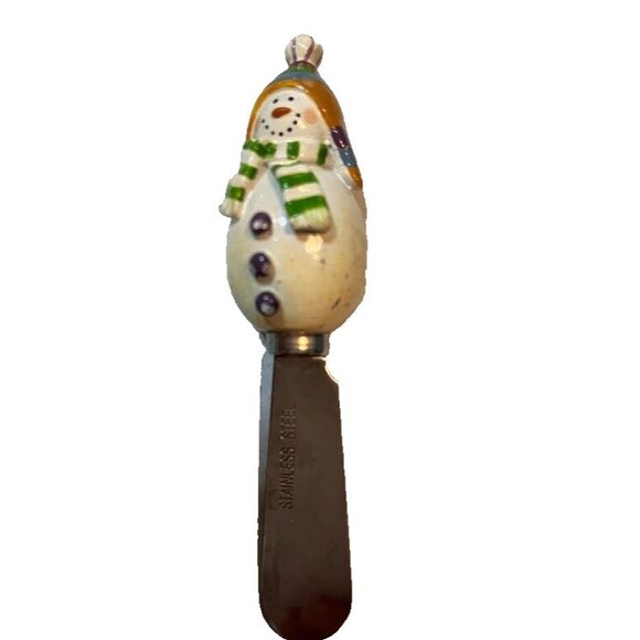 Christmas Spreaders Set – 3 Snowmen + 1 Mud Pie Jingle Bell Cheese Knife Holiday - Picture 4 of 9